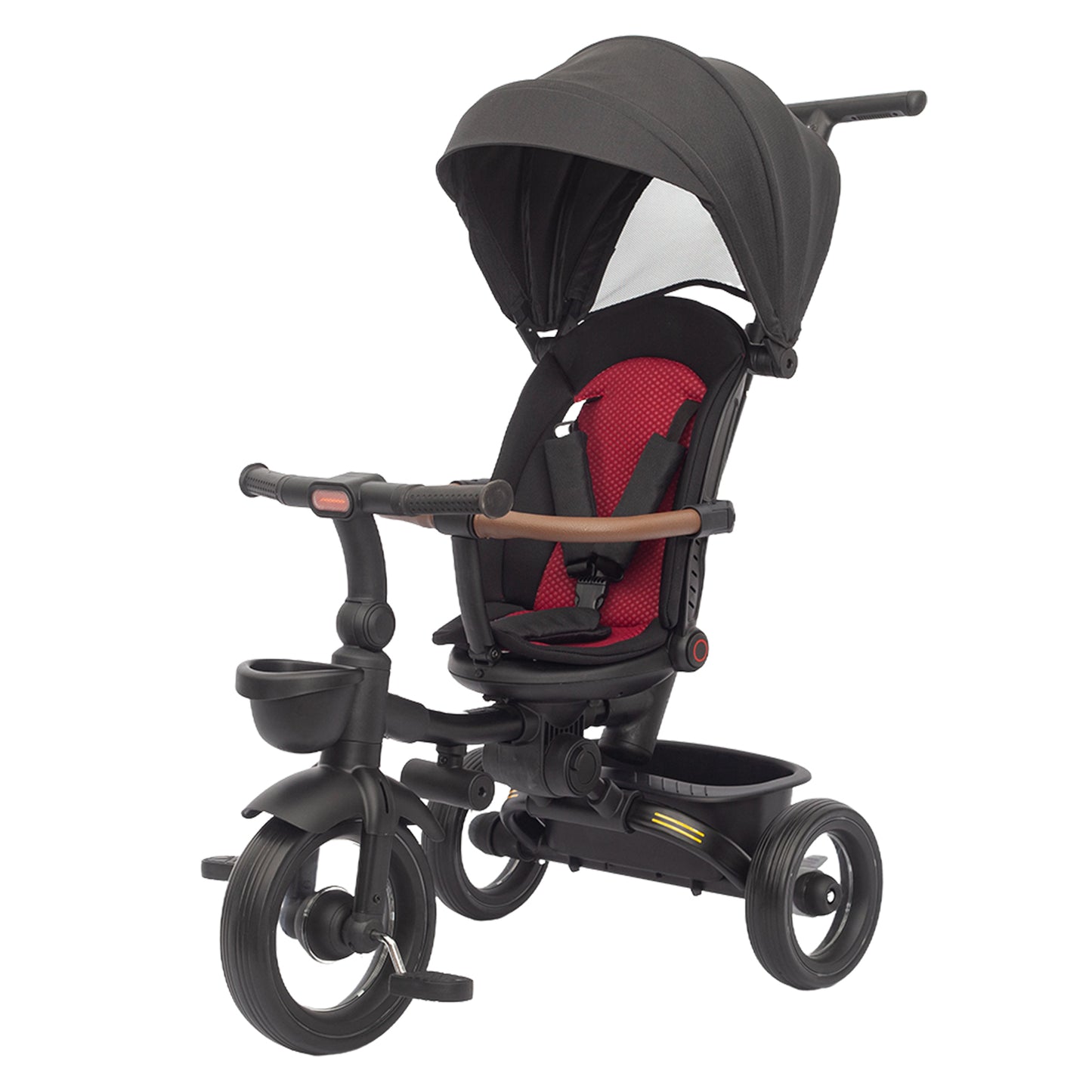 UBRAVOO Baby Dreirad mit Schubstange, 7-in-1-Baby-Push-Bike-Lenk-Kinderwagen, Lernendes Kinderdreirad/Abnehmbare Leitplanke, Verstellbares Verdeck, Sicherheitsgurt, Stoßdämpfungsdesign