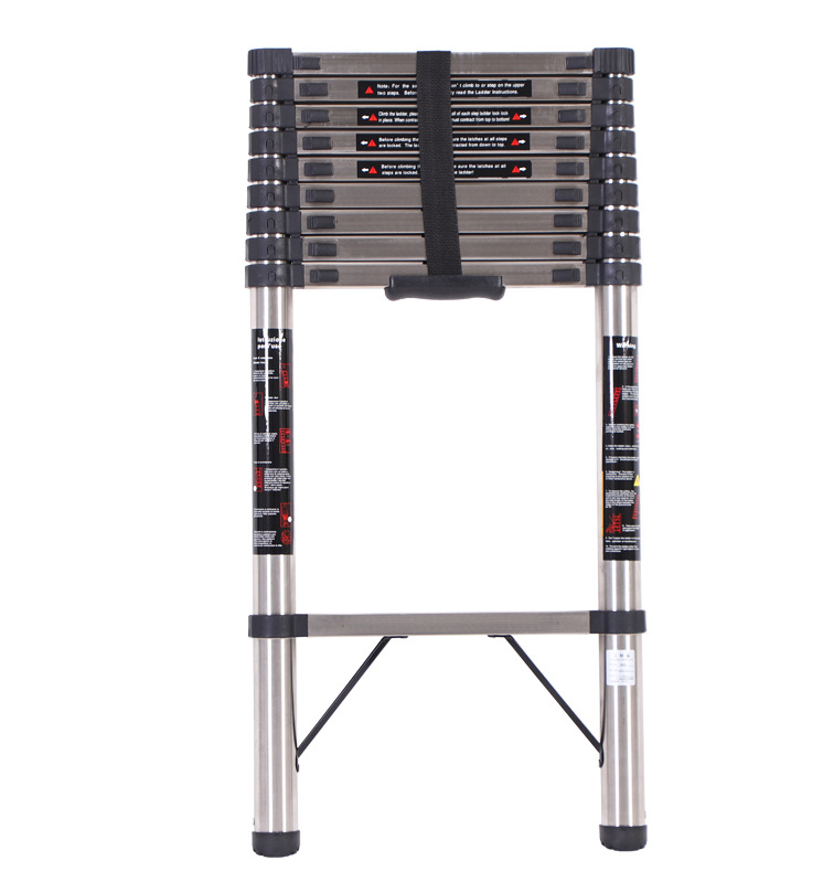 3.8m Stainless Steel Telescopic Ladder - Silver