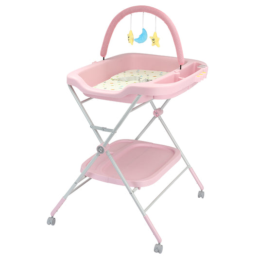 5-in-1 Adjustable Height Foldable Nursing Table with Storage, can be used as a diaper table, bath tub, drying rack, crib multifunctional use, suitable for newborn babies.