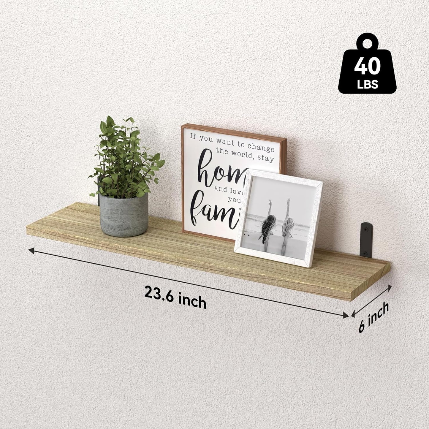 Wood Floating Shelves Set of 6, 24 inch Long Floating Shelves for Wall Decor, Farmhouse Shelf for Bedroom, Bathroom Storage Shelves, Book Shelves for Living Room - Rustic Brown