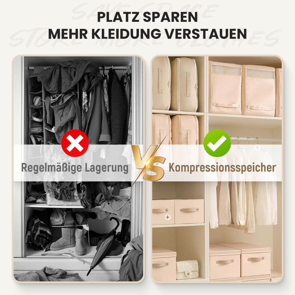 Ultra platzsparender selbstkomprimierender Organizer, 2024 Komprimierungstasche, große selbstkomprimierende bewegliche Organizer-Taschen für Bettdecken, Kleidung, Decken (Beige, XL 52 x 42 x 60 cm)