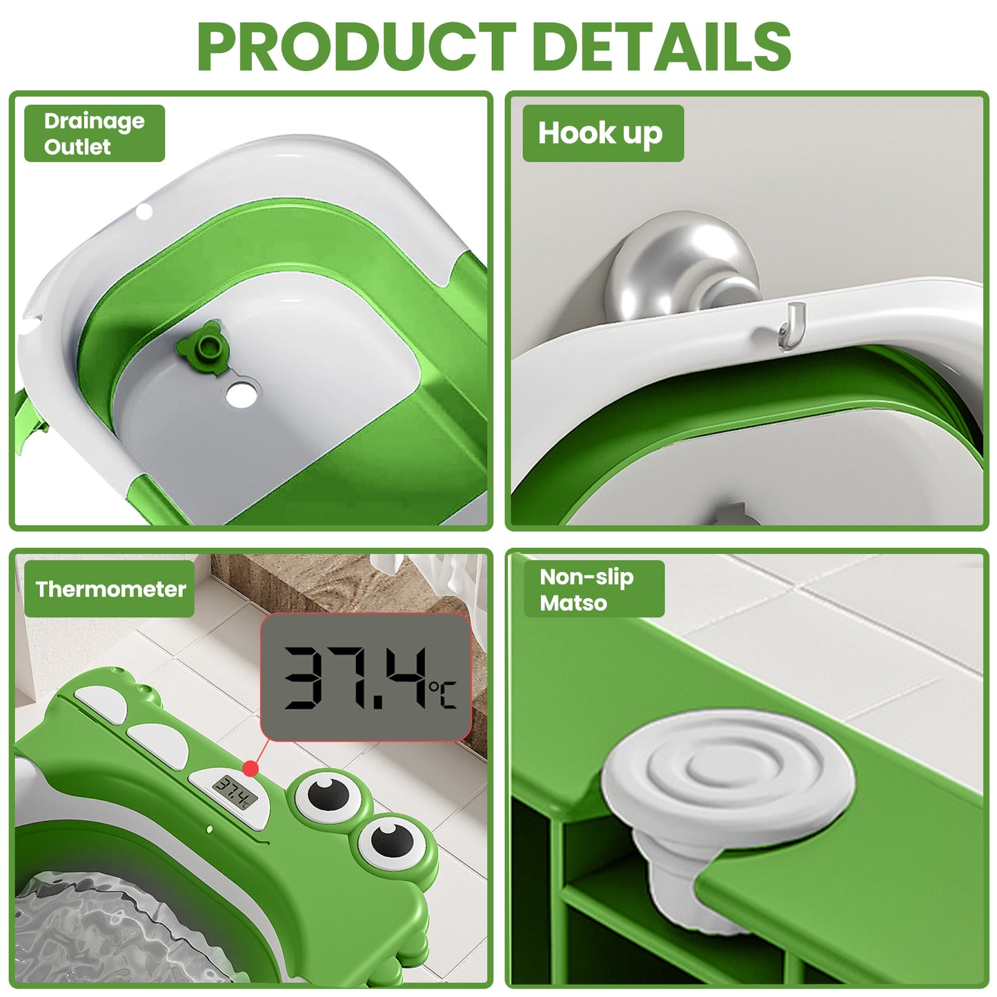 Baby Bath with Thermometer, Foldable Baby Bathtub, Non-Slip Portable Folding Bath with Seat Mat, Baby Bathtub, Baby Bathtub, Portable Travel Bathtub for Newborns from 0-36 Months baby bath tub baby bath