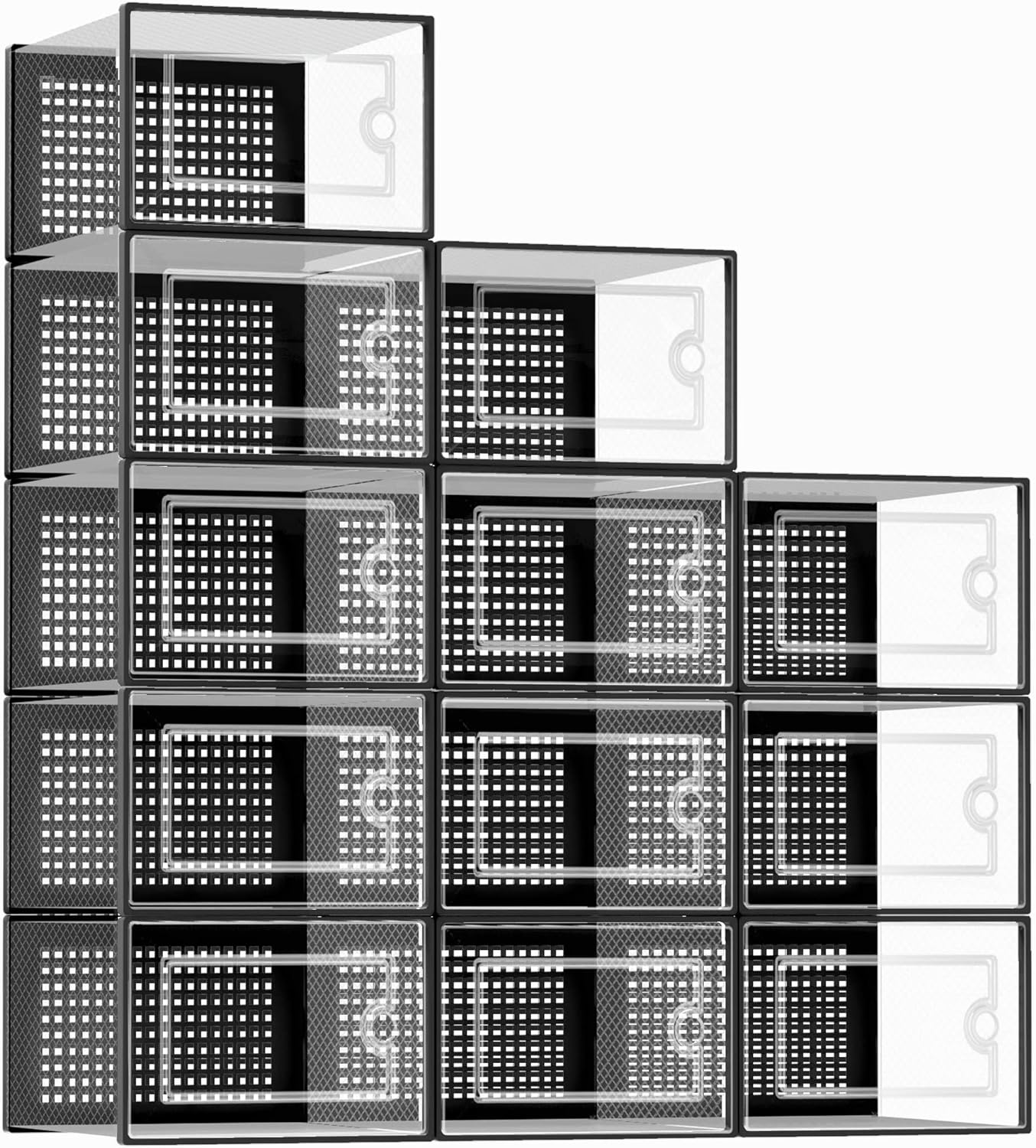 XL-Schuhaufbewahrungsboxen, Organizer für den Schrank, 12er-Pack, passend für Größe 11, durchsichtige, stapelbare Sneaker-Behälter aus Kunststoff für den Eingangsbereich, platzsparender Schuhregalhalter, Ersatz für Schubladen-Organisationseinheit