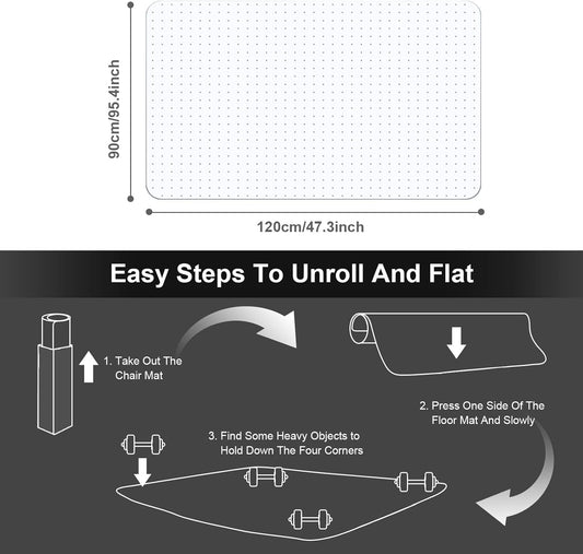 Bürostuhlmatte für Teppichboden, 90 x 120 cm, PVC-Bodenmatte, rutschfest, spitz zulaufend, wasserdicht, Kunststoff-Stuhlmatte, Teppichschutz für niedrig-, normal- und mittelflorige Teppiche (spitze T-Form)