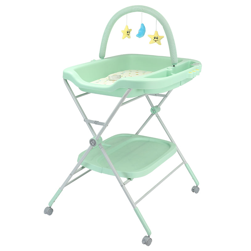 5-in-1 Adjustable Height Foldable Nursing Table with Storage, can be used as a diaper table, bath tub, drying rack, crib multifunctional use, suitable for newborn babies.