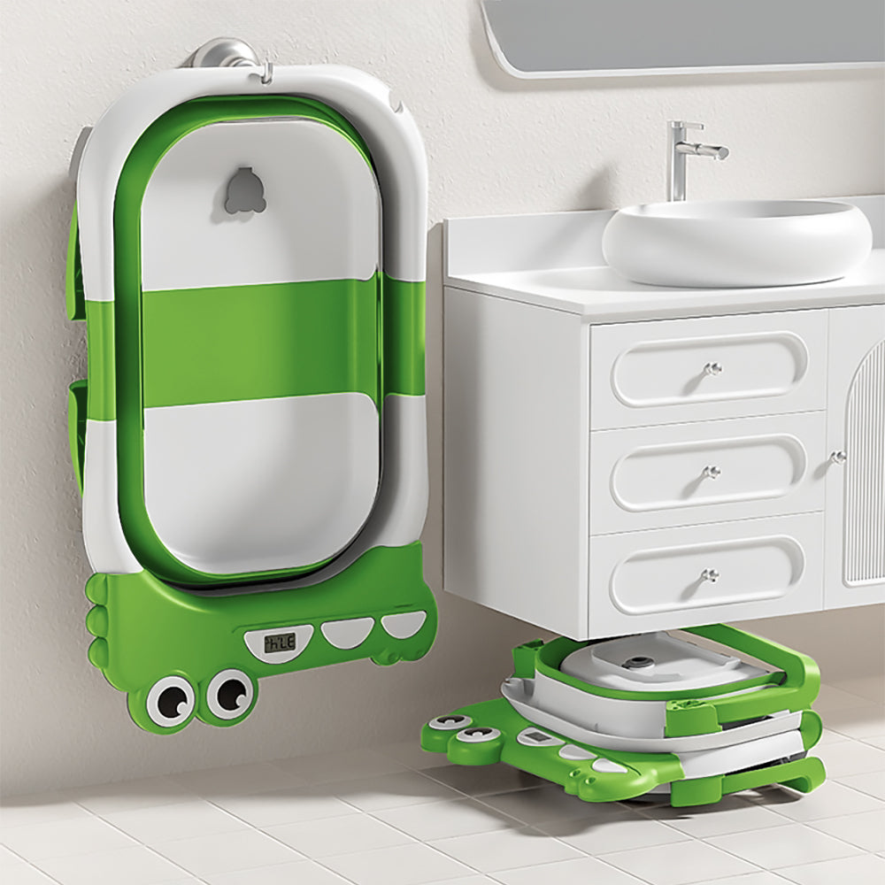 Baby Bath with Thermometer, Foldable Baby Bathtub, Non-Slip Portable Folding Bath with Seat Mat, Baby Bathtub, Baby Bathtub, Portable Travel Bathtub for Newborns from 0-36 Months baby bath tub baby bath