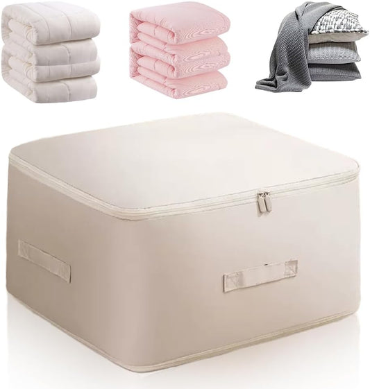 Ultra platzsparender selbstkomprimierender Organizer, 2024 Komprimierungstasche, große selbstkomprimierende bewegliche Organizer-Taschen für Bettdecken, Kleidung, Decken (Beige, XL 52 x 42 x 60 cm)